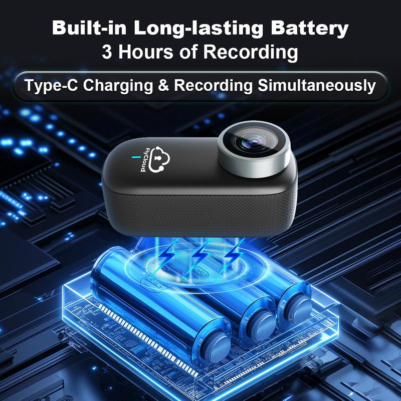 Flycloud One 4K Mini Camera - Waterproof, Anti-Shake, 3-4 Hours Battery Life, Ideal for Pets, Travel, Adventures, Meetings, and Daily Recording