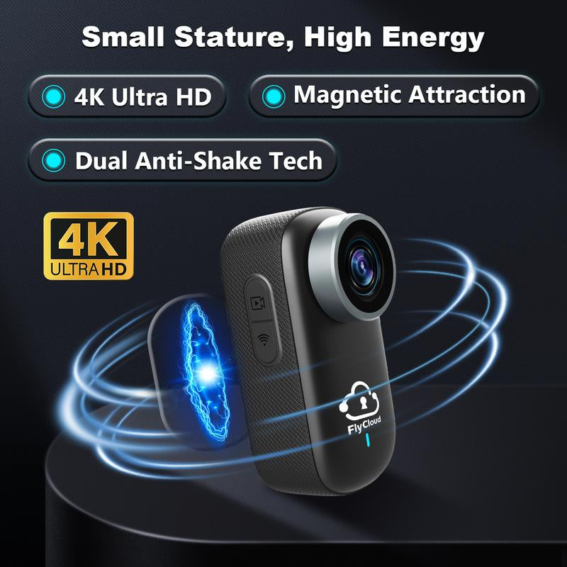 Flycloud One 4K Mini Camera - Waterproof, Anti-Shake, 3-4 Hours Battery Life, Ideal for Pets, Travel, Adventures, Meetings, and Daily Recording