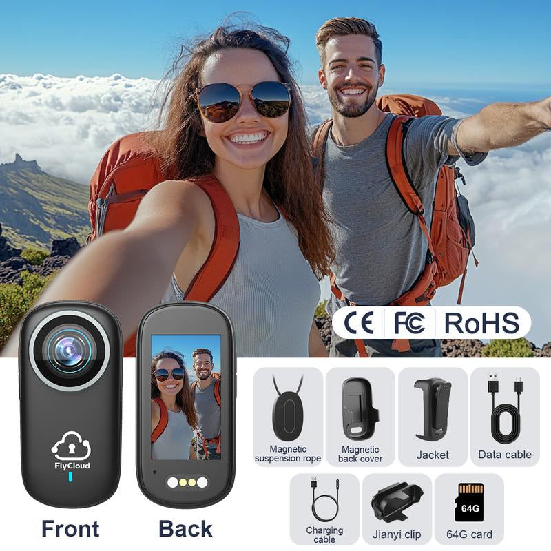 Flycloud One 4K Mini Camera - Waterproof, Anti-Shake, 3-4 Hours Battery Life, Ideal for Pets, Travel, Adventures, Meetings, and Daily Recording