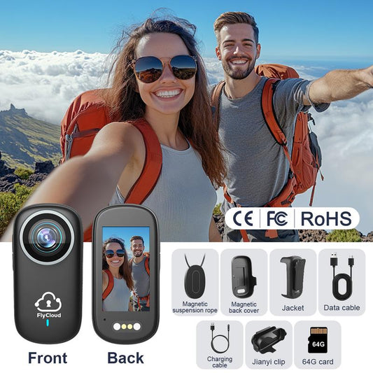 Flycloud One 4K Mini Camera - Waterproof, Anti-Shake, 3-4 Hours Battery Life, Ideal for Pets, Travel, Adventures, Meetings, and Daily Recording