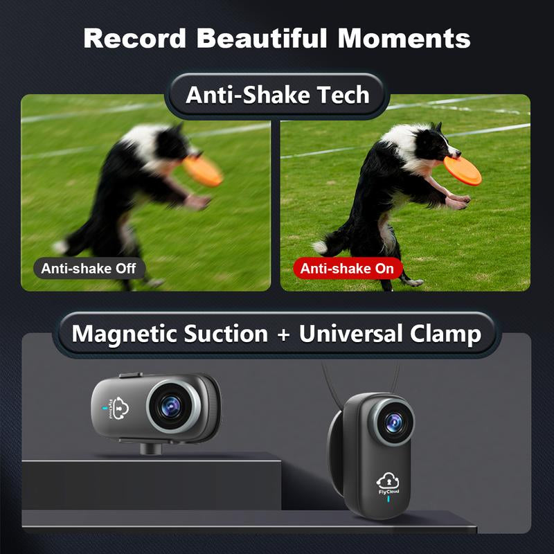 Flycloud One 4K Mini Camera - Waterproof, Anti-Shake, 3-4 Hours Battery Life, Ideal for Pets, Travel, Adventures, Meetings, and Daily Recording