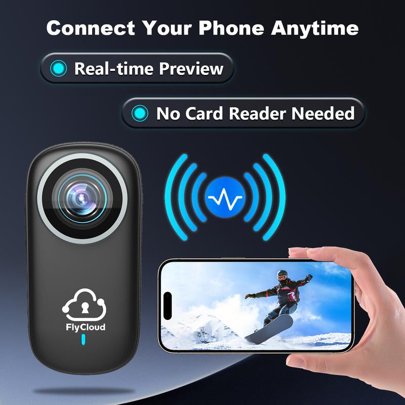 Flycloud One 4K Mini Camera - Waterproof, Anti-Shake, 3-4 Hours Battery Life, Ideal for Pets, Travel, Adventures, Meetings, and Daily Recording